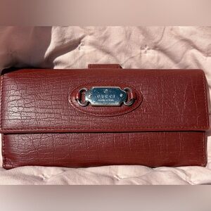 GUCCI Vintage Horsebit Continental Wallet Rosso Ancora Leather COA PROVIDED